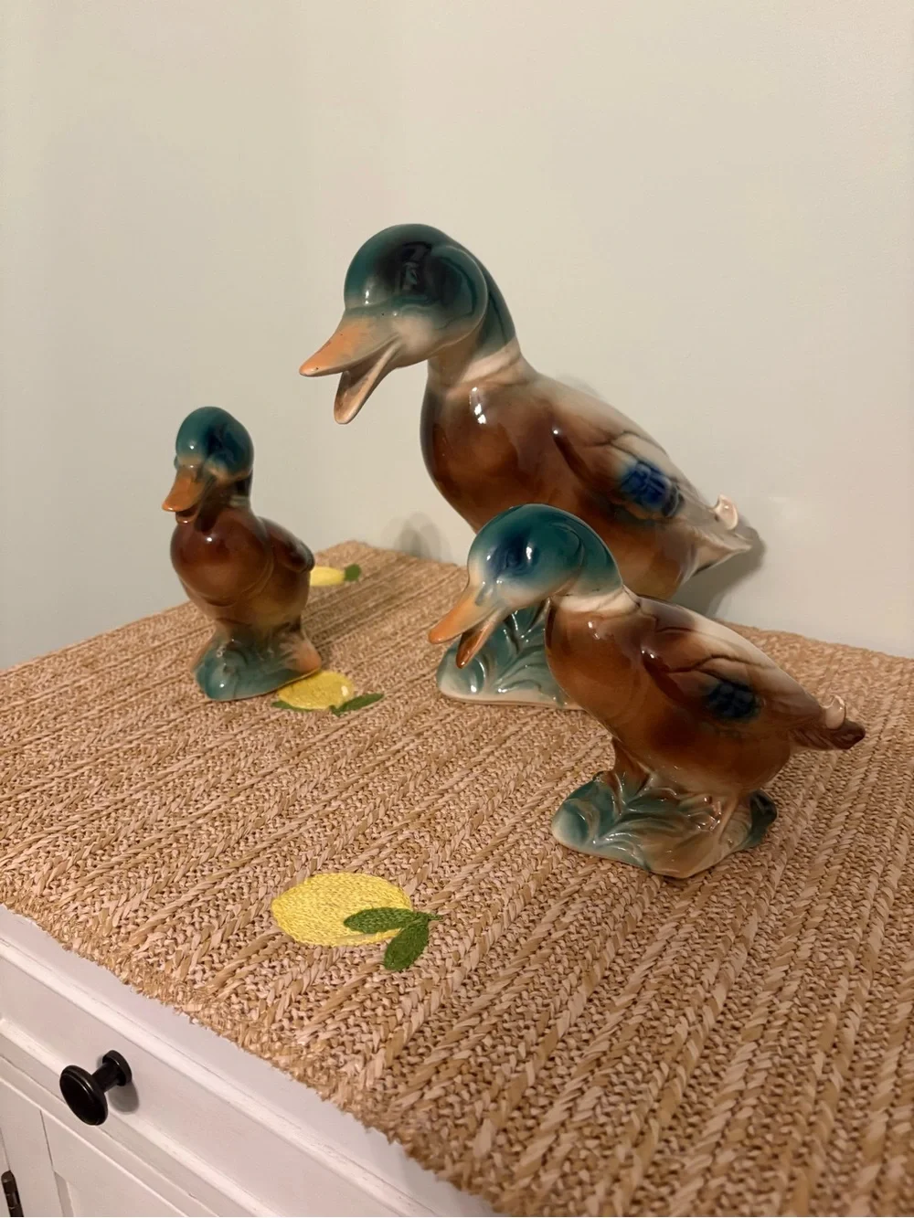 Vintage Porcelain Mallard Duck Family Figurines 3 Pc Set Decoys Parent Ducklings